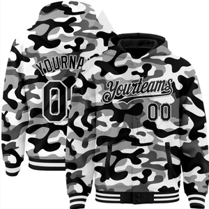 Veste universitaire camouflage pour homme à capuche, boutonnée, avec impression en relief, décontractée, pour l'hiver, respirante, coupe-vent, streetwear, en polyester - Product Image 1