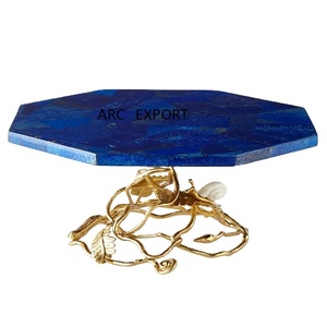 Marbre de pierre bleue avec feuille d'or concevant le support décoratif de gâteau - Product Image 1