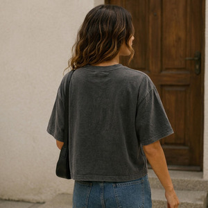 Camiseta Personalizada para Mujer, 100% Algodón, Corte Regular, Estampado y Bordado, Cuello Redondo, Hombros Caídos, Tejido Jersey Sencillo, Transpirable, Ropa de Verano - Product Image 4