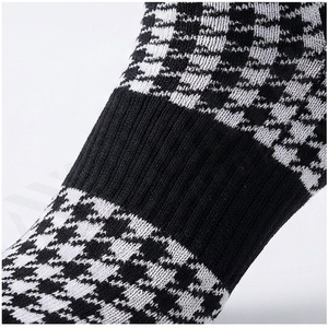 Crew <b>Socks</b> <b>Black</b> White Plaid Pattern Breathable Knitted Regular Style Adult Casual Daily Wear - Product Image 5