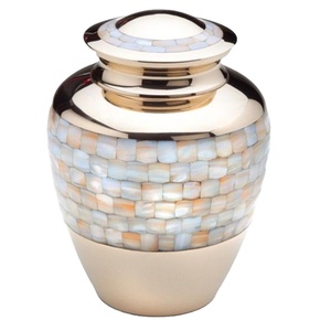 Urne funéraire en laiton doré et nacre pour adulte, urnes funéraires en métal pour cendres, fournisseur et grossiste funéraire - Product Image 1