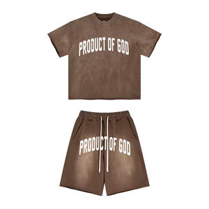 Conjunto de Dos Piezas de Algodón Tejido con Efecto Desgastado para Hombre, Verano 2026, Ropa Deportiva para Gimnasio, Precio Razonable, Conjunto Personalizado de Camiseta y Pantalones Cortos para Hombre - Product Image 3