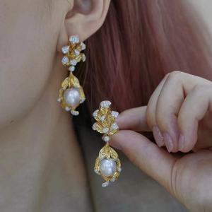 Pendientes Colgantes de Perlas Naturales Concentradas de 10-11 mm, Casi Redondas, Casi Impecables, Plata 925 con Incrustaciones de Perlas Naturales - Product Image 4