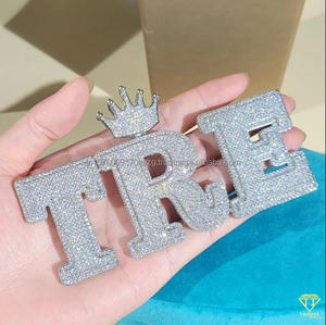 Luxury Moissanite Diamond " TRE " Letter Pendant Necklace Silver Hip Hop Jewelry For Men Women - Product Image 6