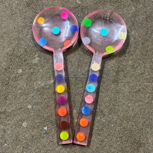 Multicolour epoxy <b>resin</b> casted salad server for luxury hotel and villa Custom made wholesale full <b>resin</b> <b>clear</b> caste salad server - Product Image 1