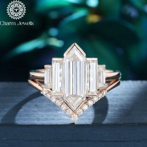 Charm Jewells Geometric Silver Moissanite Classic Engagement <b>Ring</b> Rose Gold Prong Setting IGI Certified Women's Luxury - Product Image 1