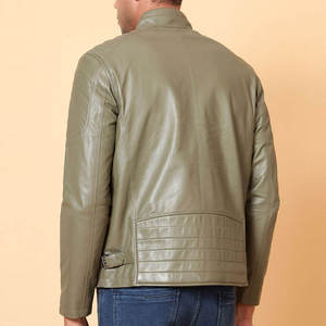 Veste de sport en cuir véritable vert olive pour homme PIHA SPORTS, col montant, fermeture éclair sur le devant, coupe ajustée, longueur normale, décontractée pour l'automne - Product Image 4