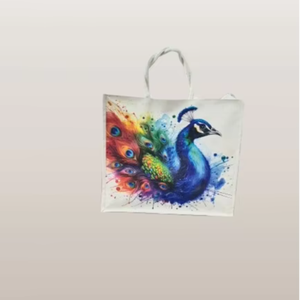 Bolso Tote Urbano Personalizado con Estampado de Pavo Real, con Cierre de Cremallera, Ecológico, para Viajes y Compras, 50x43cm - Product Image 1