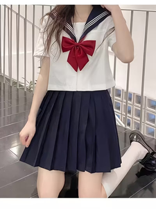 Japanese Style JK Suit Uniform Red Tie White 3 Books 20 Neck Basic Model Sailor Suit Unisex 100% Cotton Short Sleeve Set - Product Image 4