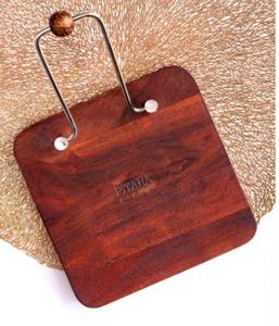 Porte-serviettes en papier moderne avec poignée en boule de bois sur plateau en bois - Product Image 3