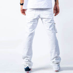 OEM ODM <b>Men</b> <b>White</b> Zipper <b>Jeans</b> Stylish Streetwear Distressed Ripped <b>Slim</b> <b>Fit</b> Casual Denim Pants with Multiple Pocket Design - Product Image 3