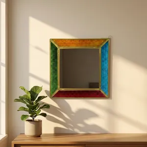 Miroir décoratif bohème carré avec cadre géométrique coloré en métal pour la décoration intérieure - Product Image 4