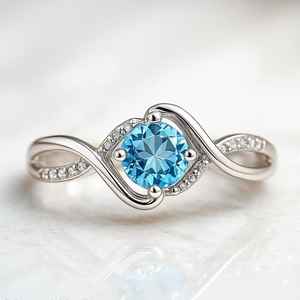 Anillo de banda infinita con gema de moissanita azul zafiro, minimalista original, fino, para mujer, plata 925, regalo especial para aniversario - Product Image 2