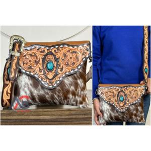 Sac à bandoulière en cuir de vachette fait main au design élégant pour femme, sac à main de style western grande capacité, sacoche bandoulière - Product Image 1