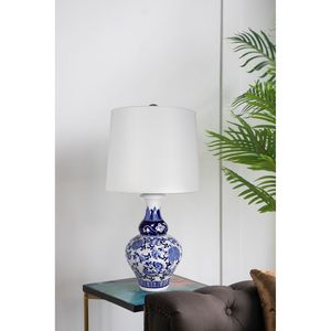 Lámpara de Mesa de Cerámica Redonda Azul y Blanca D14x27.6, Estilo Elegante con Excelente Artesanía - Product Image 1