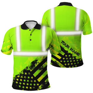 เสื้อโปโลสะท้อนแสงสำหรับผู้ชาย สีเขียว-ดำ ลายธงชาติอเมริกา ปักชื่อได้ ชุดทำงาน ชุดยูนิฟอร์มนิรภัย - Product Image 1
