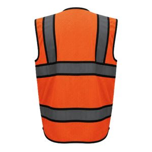 Chaleco de Seguridad Naranja de Alta Visibilidad con Franjas Reflectantes, Múltiples Bolsillos, Cierre de Cremallera, Material de Malla Transpirable - Product Image 2