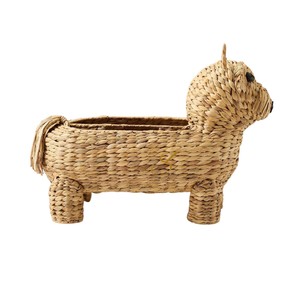 Cute Dog Shaped Water Hyacinth Storage Basket Handwoven Natural Wicker Desktop Organizer Basket Animal Shaped <b>Bin</b> Wholesale - Product Image 2