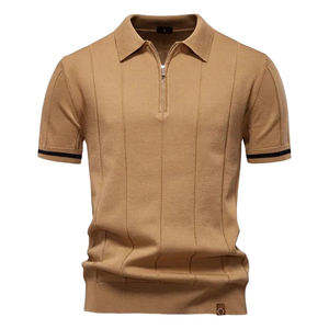 Slim Fit Knitted Polo Shirt Short Sleeve Solid Color Contrast Trim Casual Style Burgundy - Product Image 4