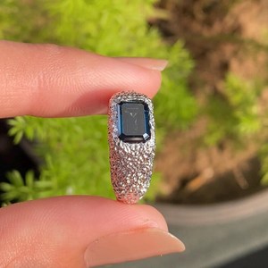 14K Gold Chunky Dome Bezel <b>Ring</b> Minimal Engagement <b>Ring</b> | Statement Blue <b>Emerald</b> Lab Diamond Bezel Set <b>Ring</b> | <b>Ring</b> Gift for Her - Product Image 4