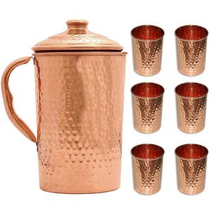 Pichet à eau élégant en cuivre martelé avec couvercle, design conique, pour la cuisine et la salle à manger, gamme de vaisselle en métal et gobelets - Product Image 2