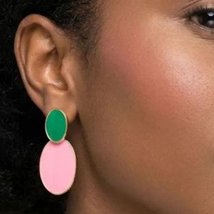 Boucles d'oreilles doubles ovales en or 14 carats rose et vert pour femme, bijoux de mode élégants, accessoire cadeau pour soirée - Product Image 5