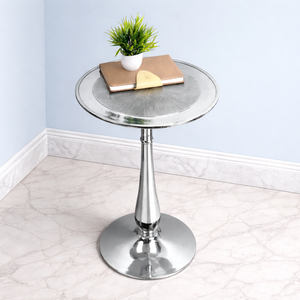 โต๊ะบาร์อะลูมิเนียมหล่อขัดเงา หน้าโต๊ะลายเรเดียนท์ ฐานทรงกลมมั่นคง แข็งแรง ทนทาน ให้ความเงางาม ทันสมัย หรูหรา - Product Image 1