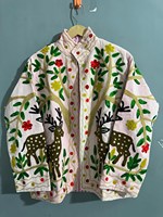Veste Suzani brodée à la main au toucher unique, motif floral cerf, style bohème, en velours de coton, manteau d'hiver, art populaire, blazer.