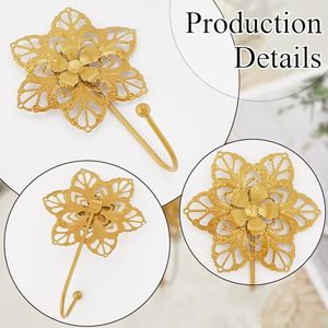 Crochets muraux décoratifs en forme de fleur dorée, porte-manteau ou support, crochet simple vintage doré, robuste, en métal, à fixation murale, rétro, pour suspendre des manteaux - Product Image 5