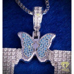 Custom LJ Butterfly Initial Pendant Necklace <b>Iced</b> <b>Out</b> Micro Pave Cubic Zirconia Hip Hop Jewelry with Box <b>Chain</b> for Men Women - Product Image 5