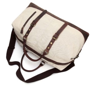 Sac de voyage en toile avec garniture en cuir, fermeture éclair, sac de week-end, design durable - Product Image 3