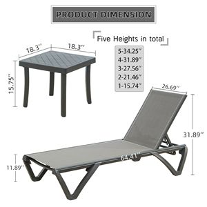 Juego de 3 Sillas de Patio de Aluminio y Polipropileno para Exteriores con 5 Posiciones Ajustables y Mesa Lateral para Tomar el Sol - Product Image 2
