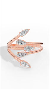 Anillo de Boda de Oro 18K con Diamantes Cultivados en Laboratorio, Corte Pera, Diseño Ramas y Hojas, Multicorte, Venta al por Mayor, Fabricante OEM de Joyería Fina - Product Image 5