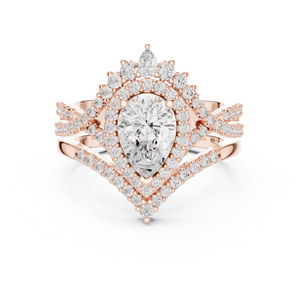 Anillo de Oro Rosa de 10K con Diamante Cultivado en Laboratorio, Corte Lágrima Real, Halo Imperial, Corona de Pera, Estilo Vintage, para Mujer, Estilo Étnico, 3.68ct - Product Image 1