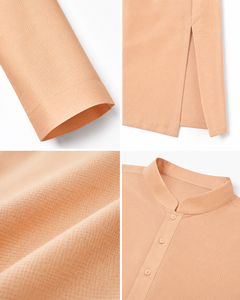 Conjunto de Kurta y Pijama de Seda Suave Color Durazno para Hombre, Estilo Étnico Coral, Tradicional, Festivo, Indio, Traje de Diseñador - Product Image 4