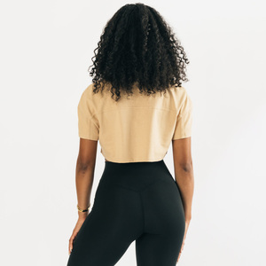 Hot Sell <b>Women's</b> Solid Colour Breathable Knitted Jersey Crop T-Shirt <b>Tops</b> Short Sleeve High Street Fashion <b>Women</b> Crop T-shirt - Product Image 2