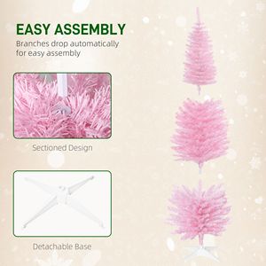 Albero di Natale Artificiale Sottile Rosa con 390 Punte Realistiche e Base in Plastica - Product Image 6
