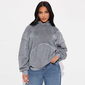 Sweat à capuche oversize pour femme, effet usé, en coton épais, intérieur molleton doux, poignets côtelés, style streetwear moderne - Product Image 1