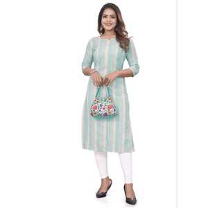 ATRACTIVO FORRO SUR DE ALGODÓN CON ZARI WORK READY TO WEAR KURTI SKY - Product Image 1