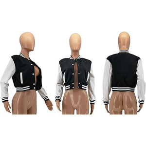 Custom <b>Women</b> Streetwear Quilted Stripe Bomber Varsity <b>Jacket</b> Dyed Woven 100% Cowhide Leather Pakistan - Product Image 5