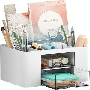 Organizer da Scrivania Multifunzionale a 5 Scomparti con 2 Cassetti Porta Penne e Matite Accessori per Cancelleria - Product Image 1