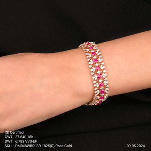 Pulsera de oro rosa con diamantes cultivados en laboratorio y rubíes, certificada por IGI, pulsera de tenis de lujo, joyería fina, regalo para mujer - Product Image 1