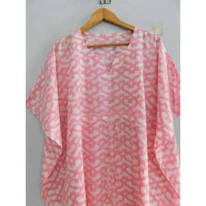 Robe tunique kaftan en coton bohème, faite main, imprimé au bloc, paréo de plage ample, tenue d'été décontractée pour femme - Product Image 2