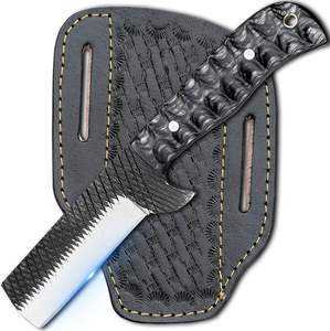 Couteau utilitaire Cowboy Bull Cutter, fait main, à lame pleine, en acier, type rasp de fermeur, lame fixe EDC, qualité industrielle, avec étui en cuir plat - Product Image 1