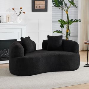 Divano a Due Posti Curvo da 169,93 cm in Velluto Nero Compresso, Tessuto Teddy, Nessun Montaggio Richiesto per Piccoli Spazi e Soggiorni - Product Image 3