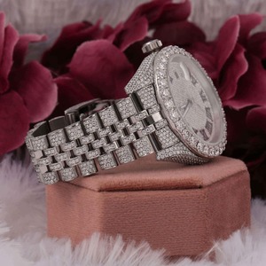 Montre en moissanite entièrement sertie de diamants, chiffres arabes, fonctionnelle, pour homme, en acier inoxydable, pour homme et femme - Product Image 4