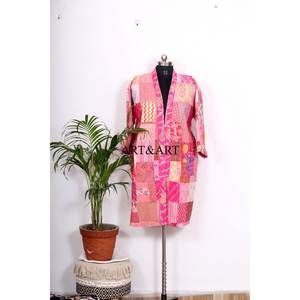 Kimono en soie Kantha fait main pour femmes, patchwork, motifs complexes, poches double couche, livraison gratuite - Product Image 3