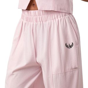 Pantalones Anchos de Pierna Ancha para Mujer, Color Rosa Rubor, Cintura Alta Elástica, Ropa Deportiva Informal, Cómodos y a la Moda - Product Image 5