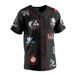 Maillot de baseball noir personnalisé unisexe à manches courtes, boutonné sur le devant, imprimé en sérigraphie 3D, évacuation de l'humidité, 100 % coton, coupe classique - Product Image 1