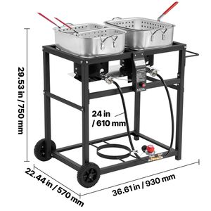 Friteuse professionnelle portable à gaz avec deux cuves de 18 litres, 2 paniers, 2 thermomètres, tension 110V - Product Image 4